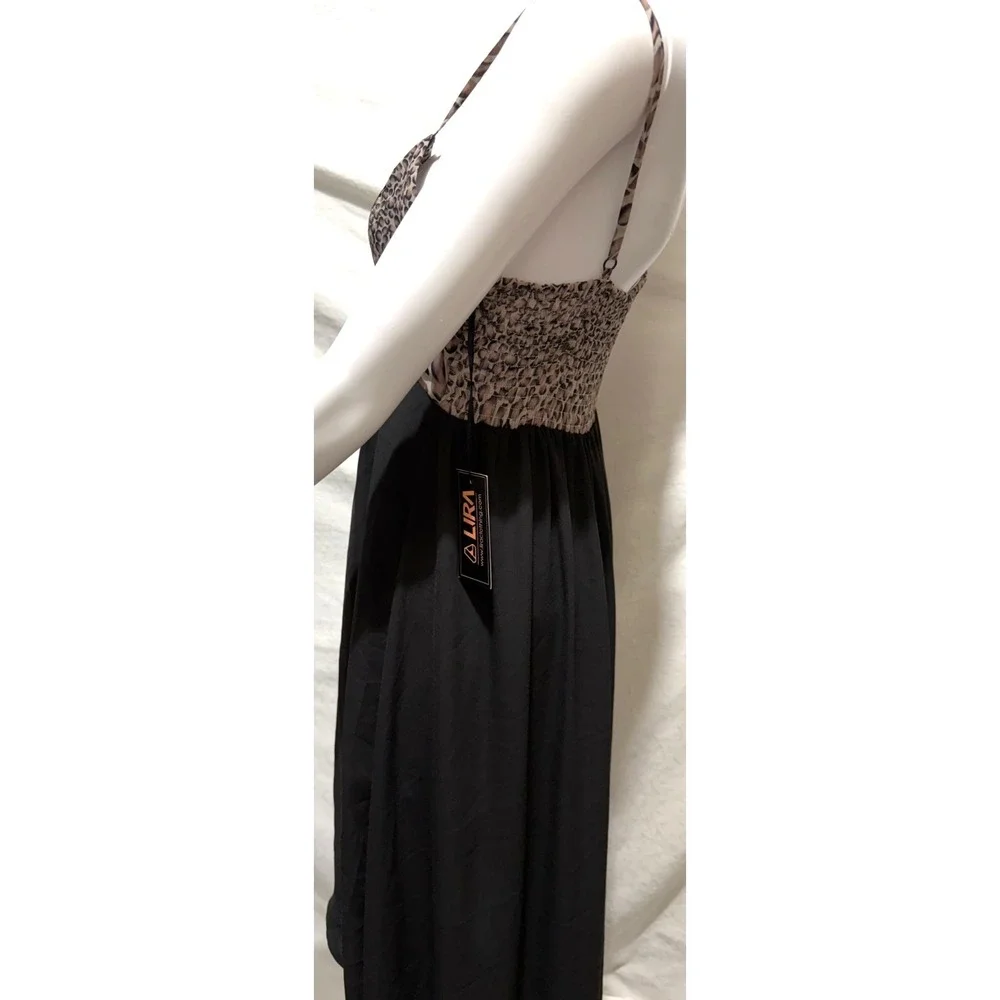 Tilly's Lira Medium Black With Leopard Print Hi Low Spaghetti Strap Sundress